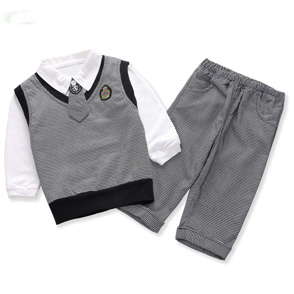 Kids Baby Boys Blazer Wedding Suits for Boys Toddler Vest T shirt Tie Pants Gentleman Set Cotton Clothes Preppy School Uniform