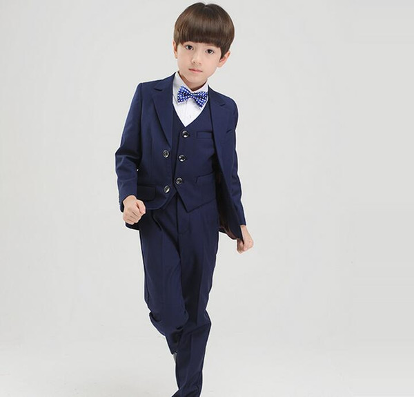 Top Quality Boys Dark Blue Blazer 4 pcs/set Wedding Suits for Boy Formal Dress Suit Kids Prom Suits Toddler Boys Blazer