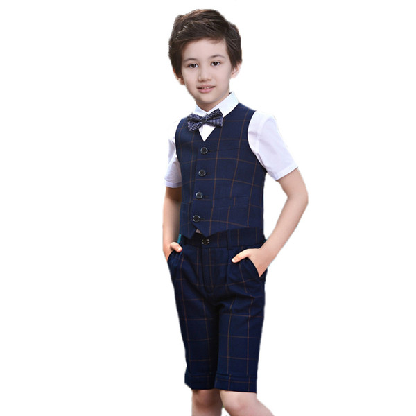 Brand Flowers Boys Formal Suit Wedding Party Dress Gentleman Kids Waistcoat Shirt Pants Bowtie 4Pcs ceremony Costumes N76