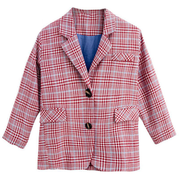 kids blazers autumn spring girls casual suit jackets clothing Single Breasted Plaid Long children clothes