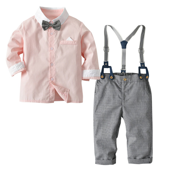 2019 New Autumn Kids Suits Blazers Baby Boys Single Breasted Blouse Overalls Tie Suit Boys Formal Wedding Wear Children Clothing