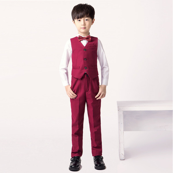 High quality Boys suits Spring autumn boys blazer Gentlemen's flowers vest suits lapel into casual suit 2pcs :Vest + pants