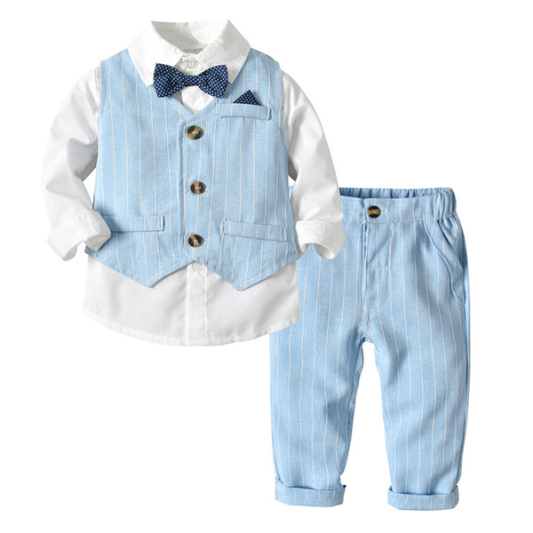 Boys Suits Blazers Clothes Suits For Wedding Formal Party Striped Baby Vest Shirt Pants Kids Boy Outerwear Clothing Set