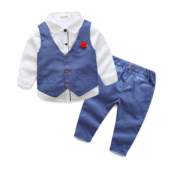 new High quality Spring and autumn boys blazer Gentlemen's flowers lapel into casual suit 3pcs (Vest + shirt + pants)