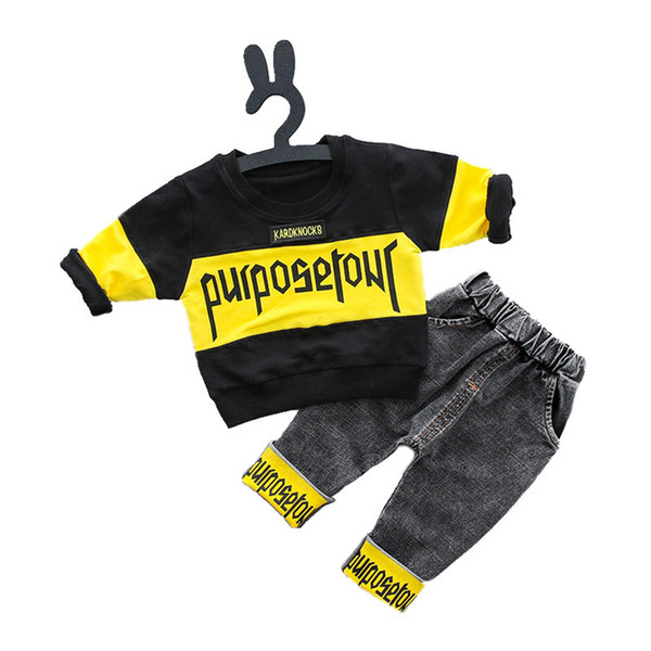 2018 Baby Boys Clothing Set Kids Tracksuit Long Sleeve T-Shirt + Jeans Pants Spring Children's Sports Suit Boys Clothes C95