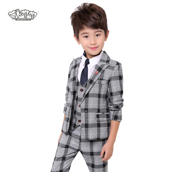 Boys Plaid suit for wedding kids Formal Blazer Vest Shirt Pants Tie 5Pcs costume enfant garcon mariage jogging garcon tuxedo N51