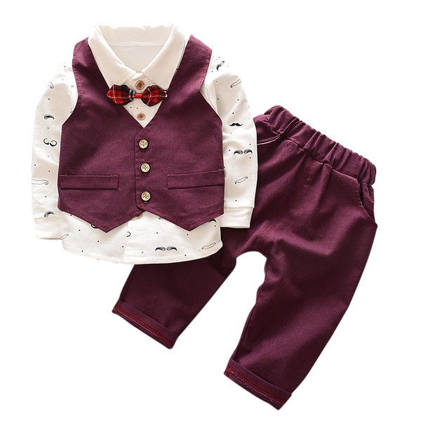 Spring Autumn Baby Boy Suit British Wind Children's Boy Suits Gentleman Long Sleeve Shirt Vest Pants Kids Formal Suits