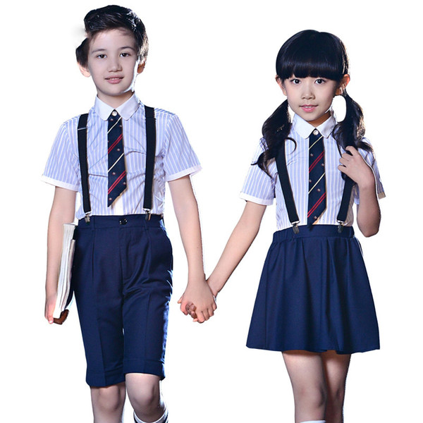 Children Performance School Uniform Clothing Sets Boys Girls Striped Shirts Pants 2pcs Clothing Sets Kids Student Casual Costume