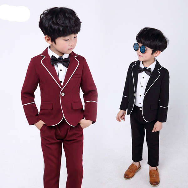 Children Spring Formal Suits Sets Flower Boys Blazer Pants 2Pcs Clothing Sets Kids Wedding Party Performance Costumes