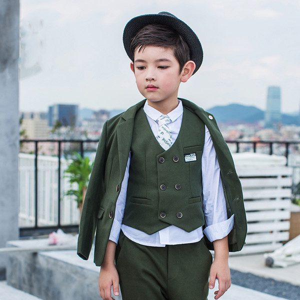 Boys Formal Suits for Weddings England Style Man Child Black Party Tuxedos Boys Formal Suits Blazer+Pants+Vest