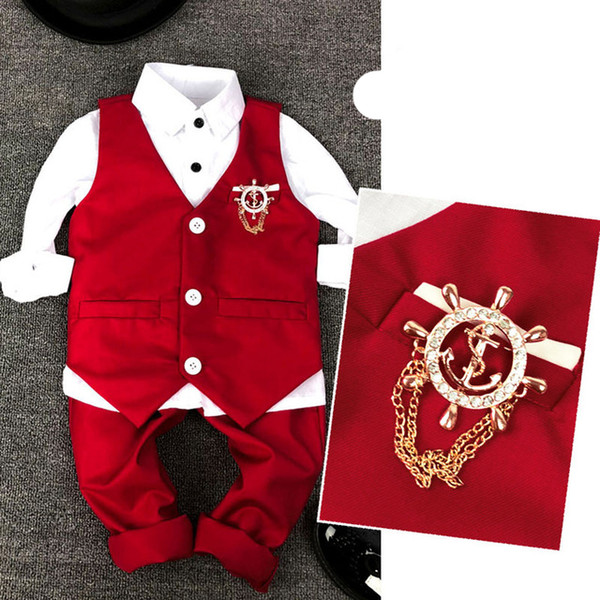 2019 new Child Vest Suit Fashion Kid wedding Summer suits for 3Parts Red and White