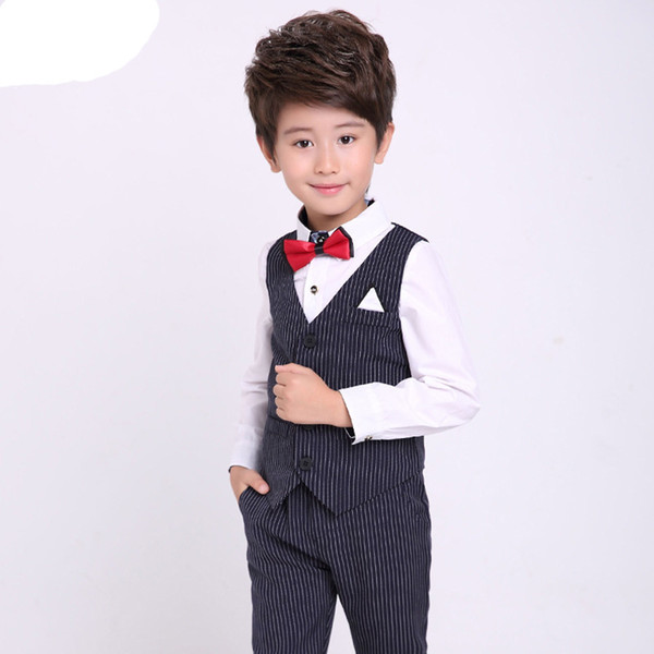 Boys Spring Summer Formal Striped Suits Sets Children Wedding Party Dress Clothing Sets Kids Vest Pants 2pcs Performance Costume