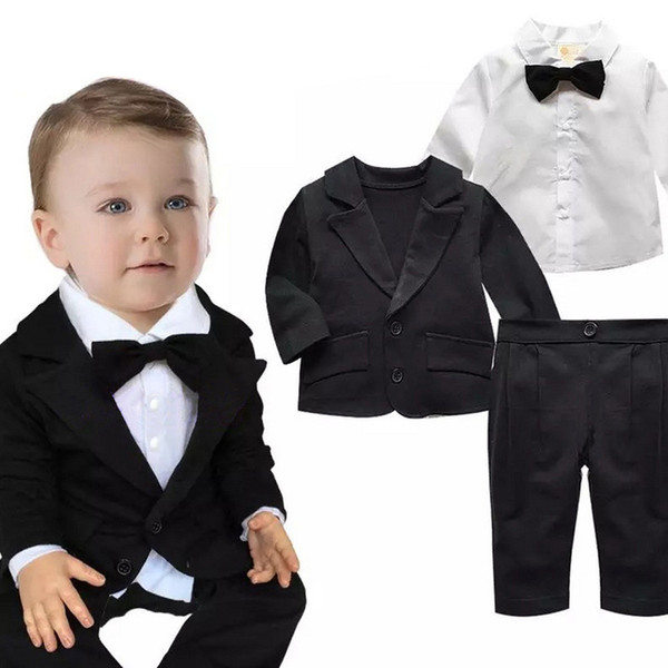 Baby Boys Formal Blazer Suits for Weddings Toddler Jacket+Blouse+Pants 3 pieces/set Costume Infant Cotton Single Breasted Blazer