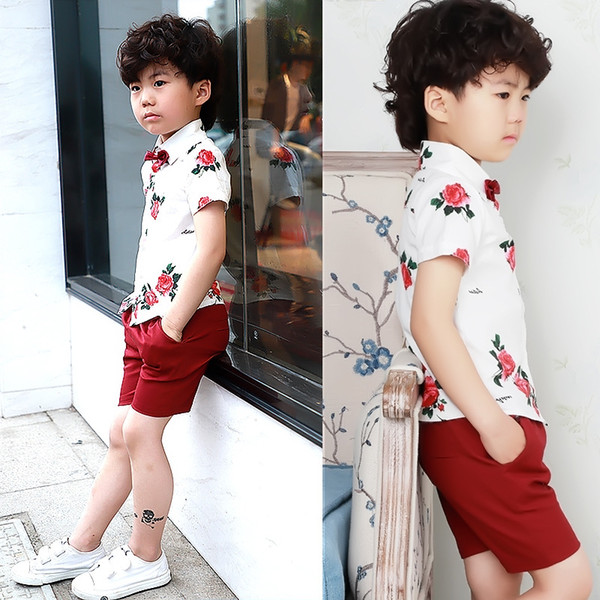 Baby Kids Summer School Suit Gentleman Dress Shirt Shorts Tie Boys Clothing SetFormal Wedding Birthday Party Costume F138