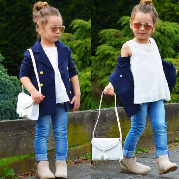 YAUAMDB kids blazers 2018 spring autumn 2-7Y girls suit jackets solid clothing baby single double breasted children clothes ly42