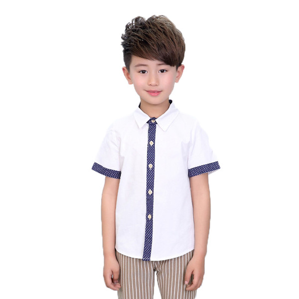 Flower Boys Wedding Dress Shirts Brand Boys Cotton Short Sleeve Shirts School Boys White Formal Wedding Party Blouses N36