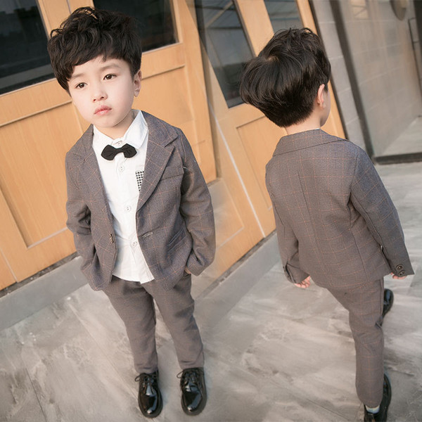 Kindstraum Toddler Boys Wedding Suits 12M-6Y Formal Suits 2pcs Plaid Cotton Blazer+Pant Baby Kids Fashion Clothing Sets, MC928