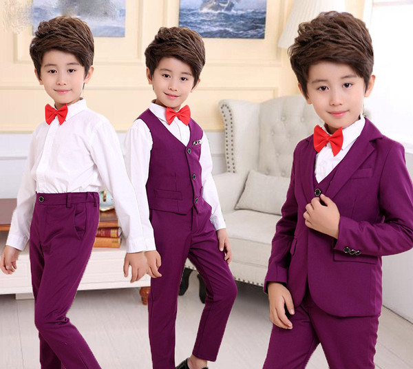 Flower Boys Gentleman Wedding Suit School Kids Blazer+Vest+Pant 3pcs Brand Quality Children Formal Birthday Clothing Set F85