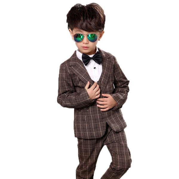 Boys Formal Plaid Suit For Wedding Birthday Party Dress Kids Blazer Vest Pants 3pcs Tuxedo Children Prom Ceremony Costume N31