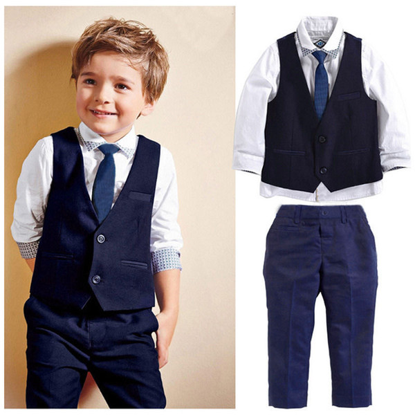 Kids Boys Formal Suits Blazers Sets 4Pcs Clear Gentleman Kids Baby Boys Suit Tops Shirt Waistcoat Tie Pant 4PCS Set Clothes