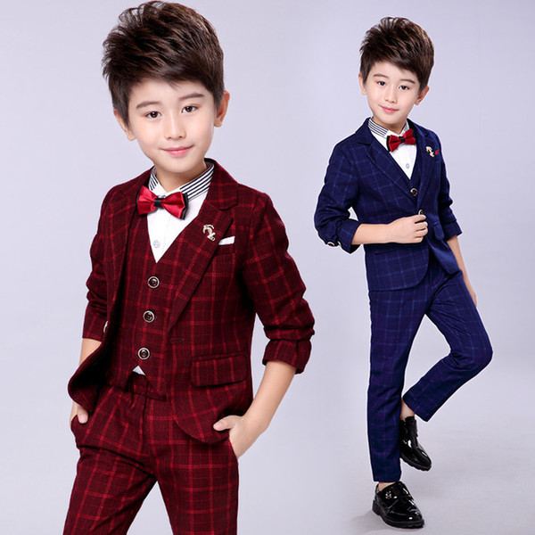 New Children Suit Baby Boys Suits Kids Blazer Boys Formal Suit For Weddings Boys Clothes Set Jackets+Vest+Pants 3pcs 4-12Yv