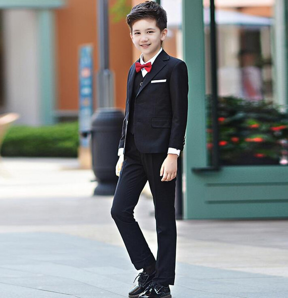 Boys wedding suit Kids Tuxedos Black/Blue boy Outfits 4 pieces Autumn Clothing sets Boys Formal blazer suit Occasion Suits