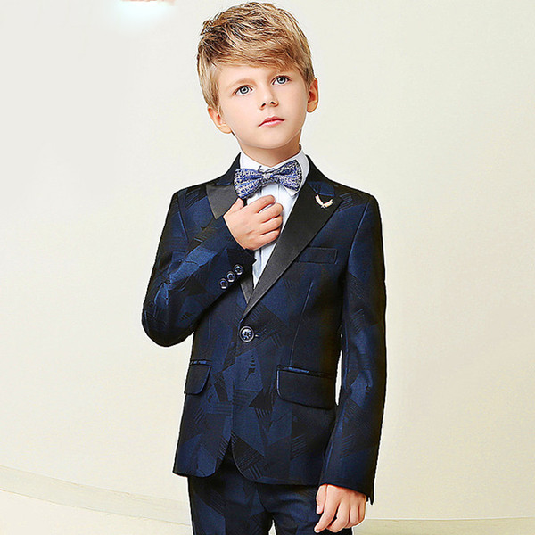 High Quality 2018 New Arrival Fashion Baby Boys Kids Blazers Boy Suit For Weddings Prom Formal Dark Blue Dress Wedding Boy Suits