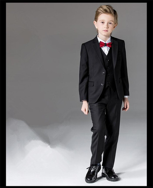 Boys Formal Suits for Weddings Brand England Style Man Child Black Party Tuxedos Boys Formal Suits Blazer+Pants+Vest 4-14Y