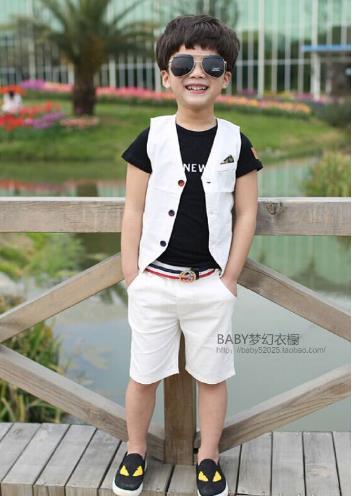 2018 Summer Children Suit Baby Boys Suits Kids Blazer For Wedding Boys Clothes Set Sleeveless Jackets Vest+Boys Pants 2pcs 3-10Y