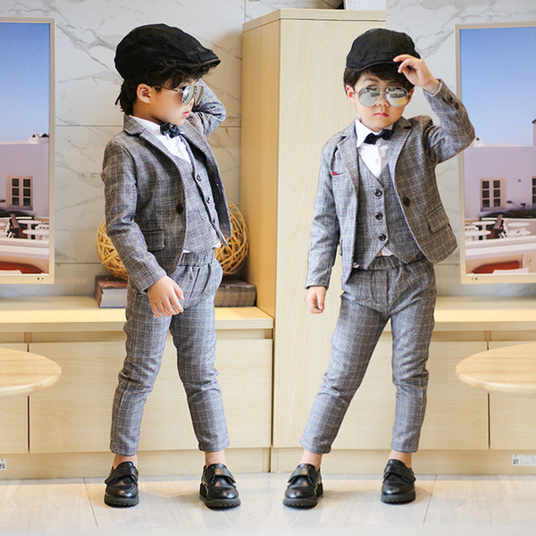 NEW winter Baby Blazers suit vets pant shirt bowtie 5parts children suit high quality 90-150cm tall kids costumes