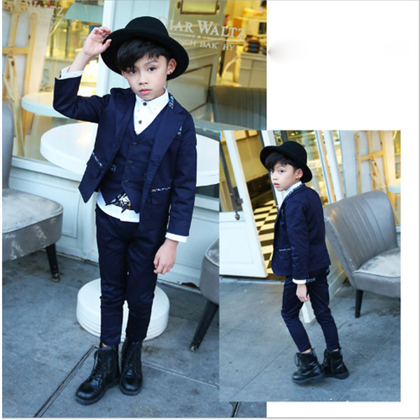 3pcs High Quality New Fashion Baby Boys Kids Blazers Children Suit for Prom Formal Blue Notched Suits & Blazer Suits