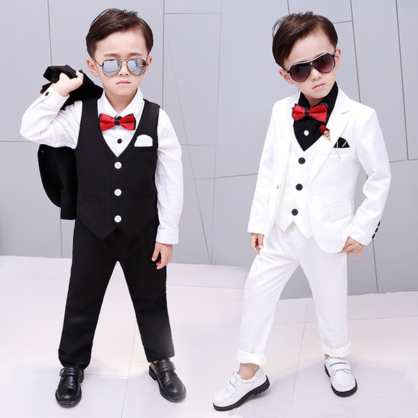 Boys Formal Wedding Suit European Style Flower Boys Blazer Vest Pants Suit Gentle Children Floral Tuxedos Blazers