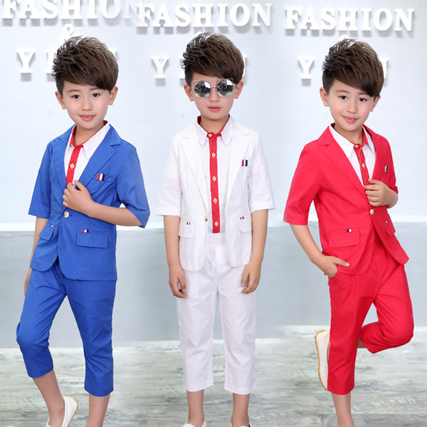 Baby Children Suit Costume For Kids Boy's Blazer Suit White Suits Red Bule Solid two piece casual clothing Spring