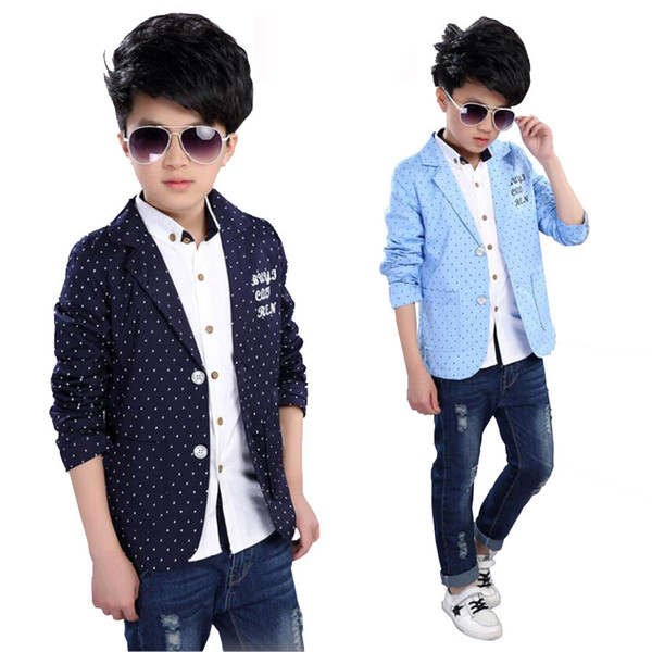 Boys casual clothes Leisure Suit Western-style Clothes 4-15 Y Boys Cotton Polka dot Turn-down Collar jacket kids autumn outwear