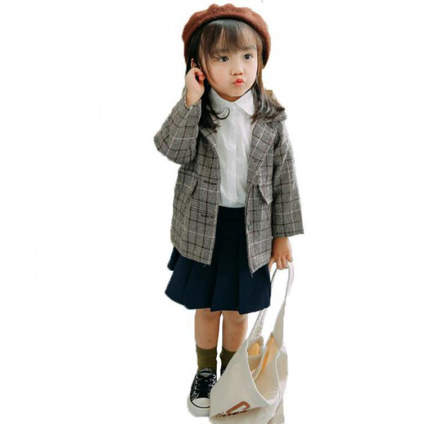 kids blazers spring autumn 2-7Y girls suit plaid jackets slim clothing baby single button pocket children clothes