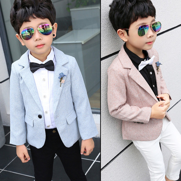 Blazer Coat For Children Boys Freebie Gift Brooch Light Blue Jacket For Prom Graduation Suit Cotton New Kids Clothes