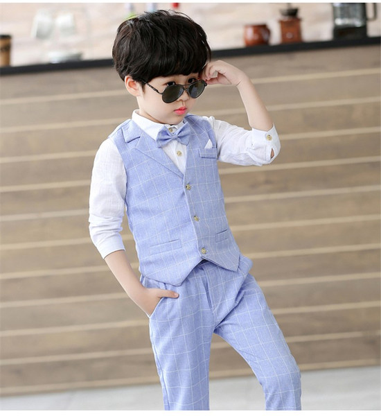 2-10Y Vest+Pant+Shirts+Tie Boys Suits Set Casual Children's Clothes