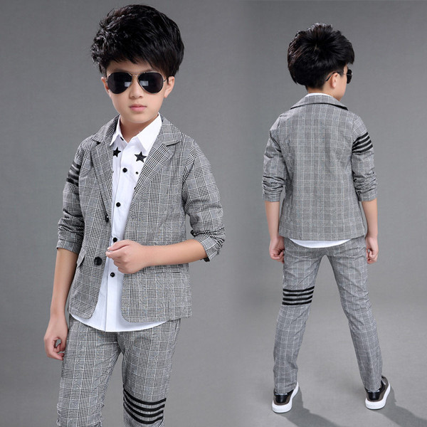 2019 New Boys Formal Suits for Weddings England Style 4-13 Year Old Child Plaid Party Blazer Tuxedos Kids Formal Suits