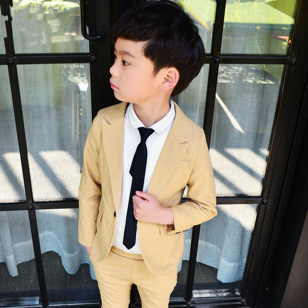 Kids Single Button Clothings Boys New Style Fashion Boy's Blazers Suits for Weddings Khaki Top+Bottom 2 pieces/sets