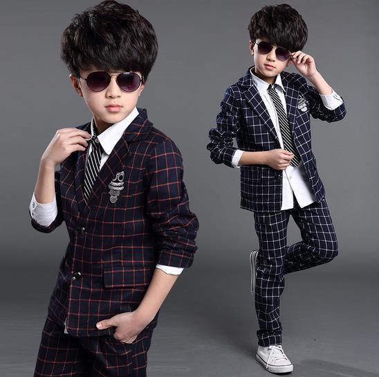 New Fashion Hot Sale Toddler Kids Boys Plaid Formal Party Weddings Tuxedos Kids Boys Suits Blazers Boys Blazer Set