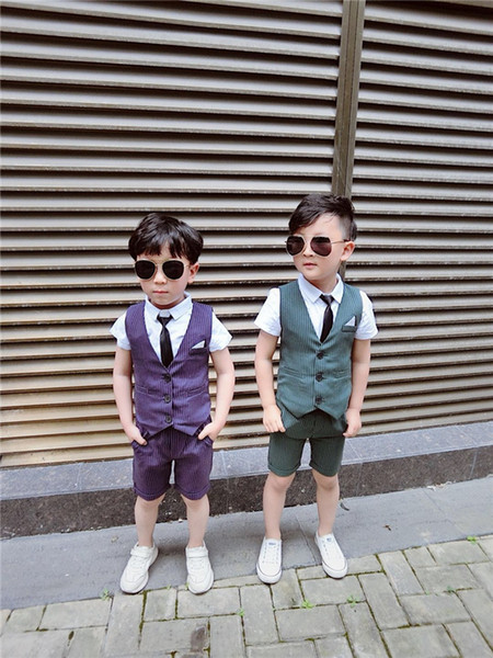 Boy Summer Blazers Suits for Wedding Shirt+Pants+Vest 3Pcs/set Children Costume Garcon Marriage Suits Short Sleeve