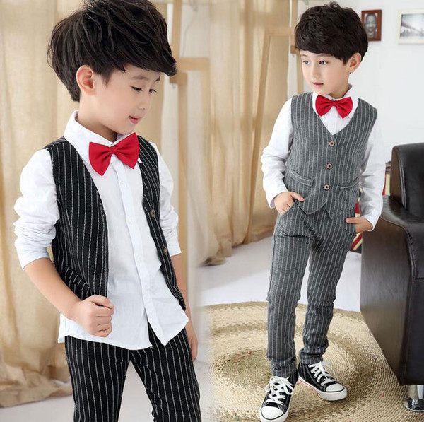 Autumn Boys Wedding Suit Vest+Shirt+Pants+Bow tie Kids Clothing Casual Blazers Boy Clothes Three Piece Boy Wedding Suit for 3-10