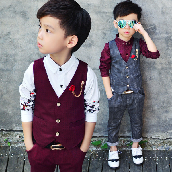 For Boy 2pcs(Vest+Pants) Boy Blazers Wedding Suit Boys Formal Tuxedos Suit Kids Spring Set Baby Suit Gentleman