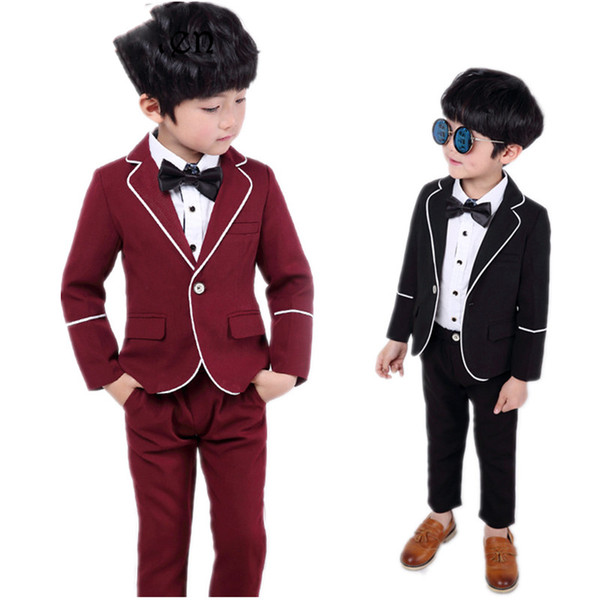 School Boys Suit for Weddings Prom Party 2T-12Y Children Slim Fit Suit Sets Boys Formal Blazer Pants 2pcs Bowtie Costume