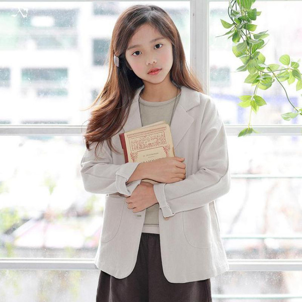 kids blazers autumn spring girls casual suit jackets clothing Single Breast Button solid color long casual children clothes