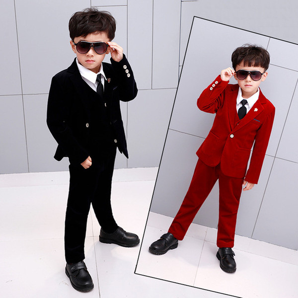 Cotton Material Child Blazers Suits Good Quality school boys costumes for prom wedding flower boy dress solid red/Black