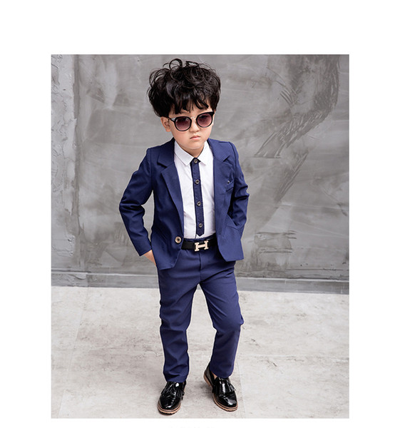 Formal Big Boys Suits 3pcs party Kids Clothes Boys Suit for Weddings Cotton Solid Blazer Children Suits Jacket + Pants + shirt