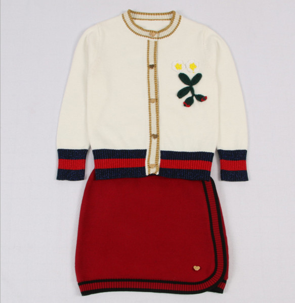 New girl's sweater set, small fragrance knitted cardigan + small skirt suit jacket(6pcs/lot)