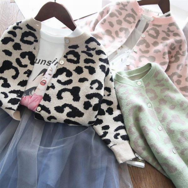 Leopard Baby Girl Sweater Spring Autumn Knitting Wool Fashion Cardigan Kids Coat Baby Clothes 2-10Y E8813