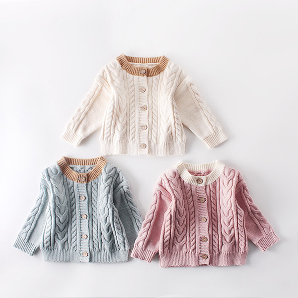 Baby Girl Sweater 2019 New Style Long Sleeve Pink Blue Ivory Knitted Cardigan Outerwear Kids Clothes 0-3T E83013